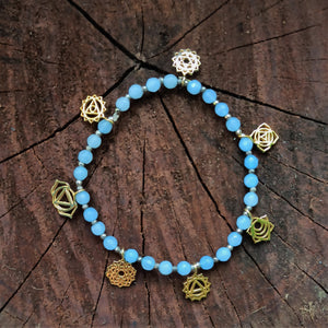 Cycle full power 7 chakras Chalcedony silver (gold plated) elastic bracelet