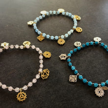 Load image into Gallery viewer, Cycle full power 7 chakras Chalcedony silver (gold plated) elastic bracelet
