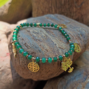 Cycle full power 7 signs Chalcedony silver (gold plated) elastic bracelet