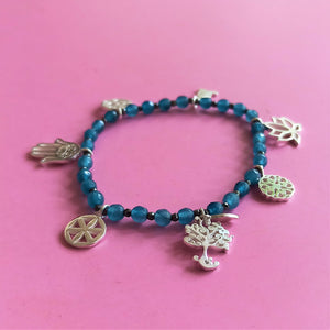 Cycle full power 7 signs Chalcedony silver (gold plated) elastic bracelet