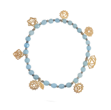 Load image into Gallery viewer, Cycle full power 7 chakras Chalcedony silver (gold plated) elastic bracelet
