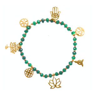 Cycle full power 7 signs Chalcedony silver (gold plated) elastic bracelet