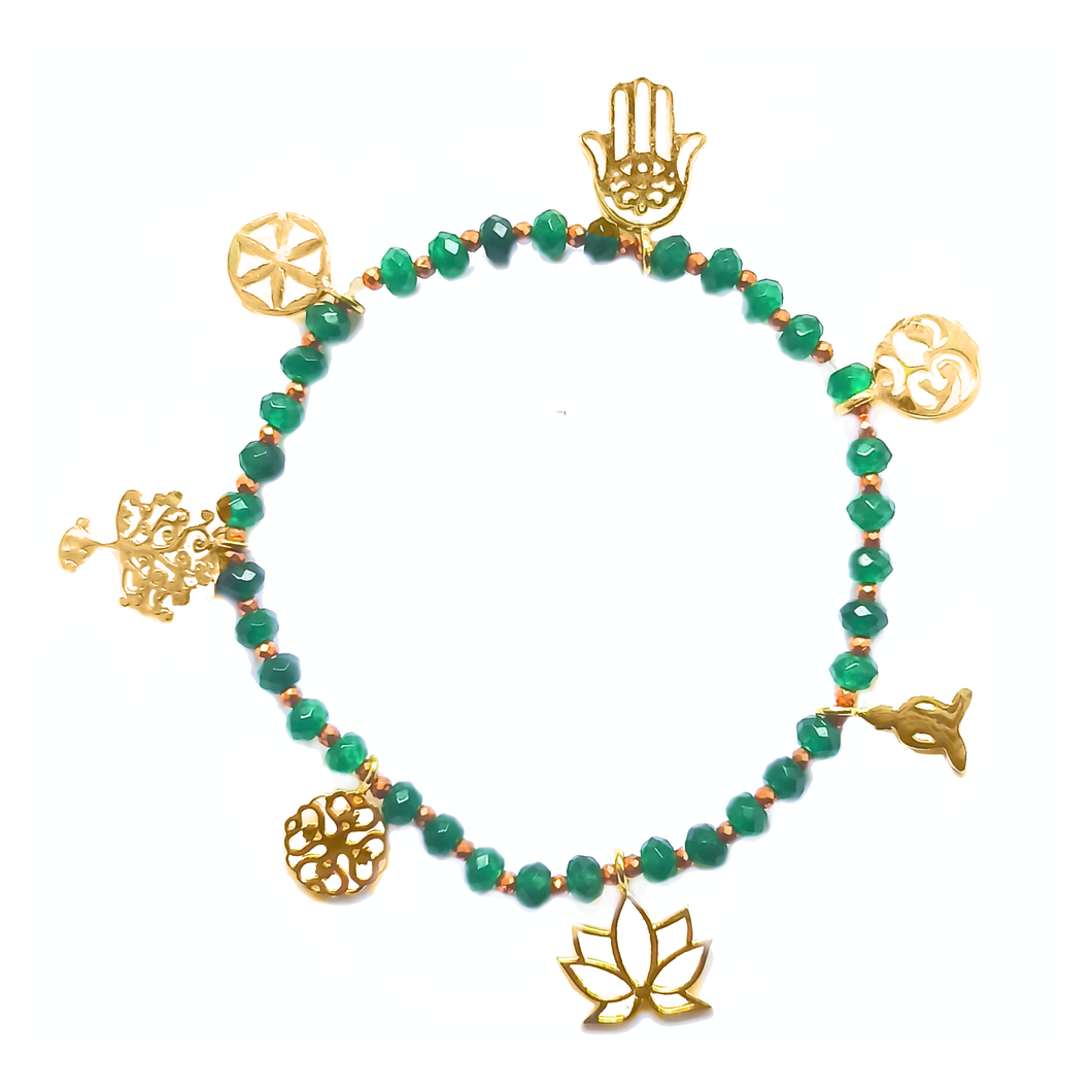 Cycle full power 7 signs Chalcedony silver (gold plated) elastic bracelet