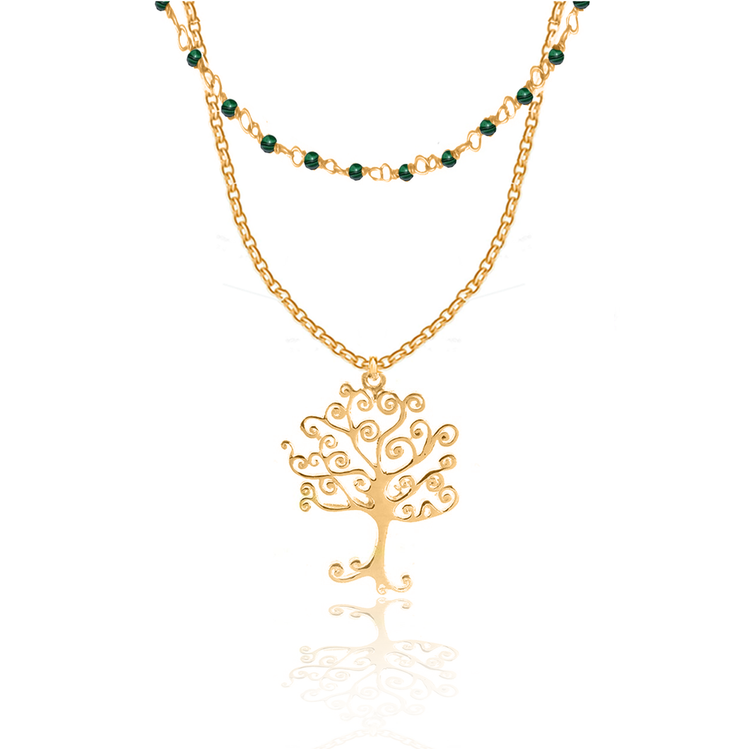 Double vision Sun/Tree of Life/Lotus  Silver 925 (gold plated) necklace